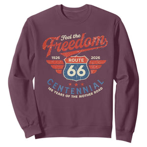 US Route Highway 66 Centennial Sweatshirt Feel The Freedom 100 Years Of The Mother Road TS11 Maroon Print Your Wear