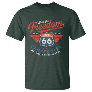 US Route Highway 66 Centennial T Shirt - Feel The Freedom - 100 Years Of The Mother Road TS11 Dark Forest Green Print Your Wear