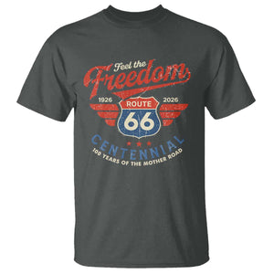 US Route Highway 66 Centennial T Shirt - Feel The Freedom - 100 Years Of The Mother Road TS11 Dark Heather Print Your Wear