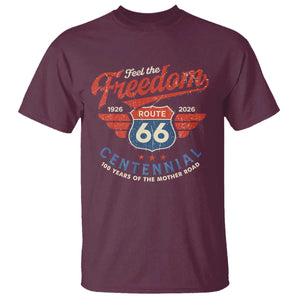 US Route Highway 66 Centennial T Shirt - Feel The Freedom - 100 Years Of The Mother Road TS11 Maroon Print Your Wear