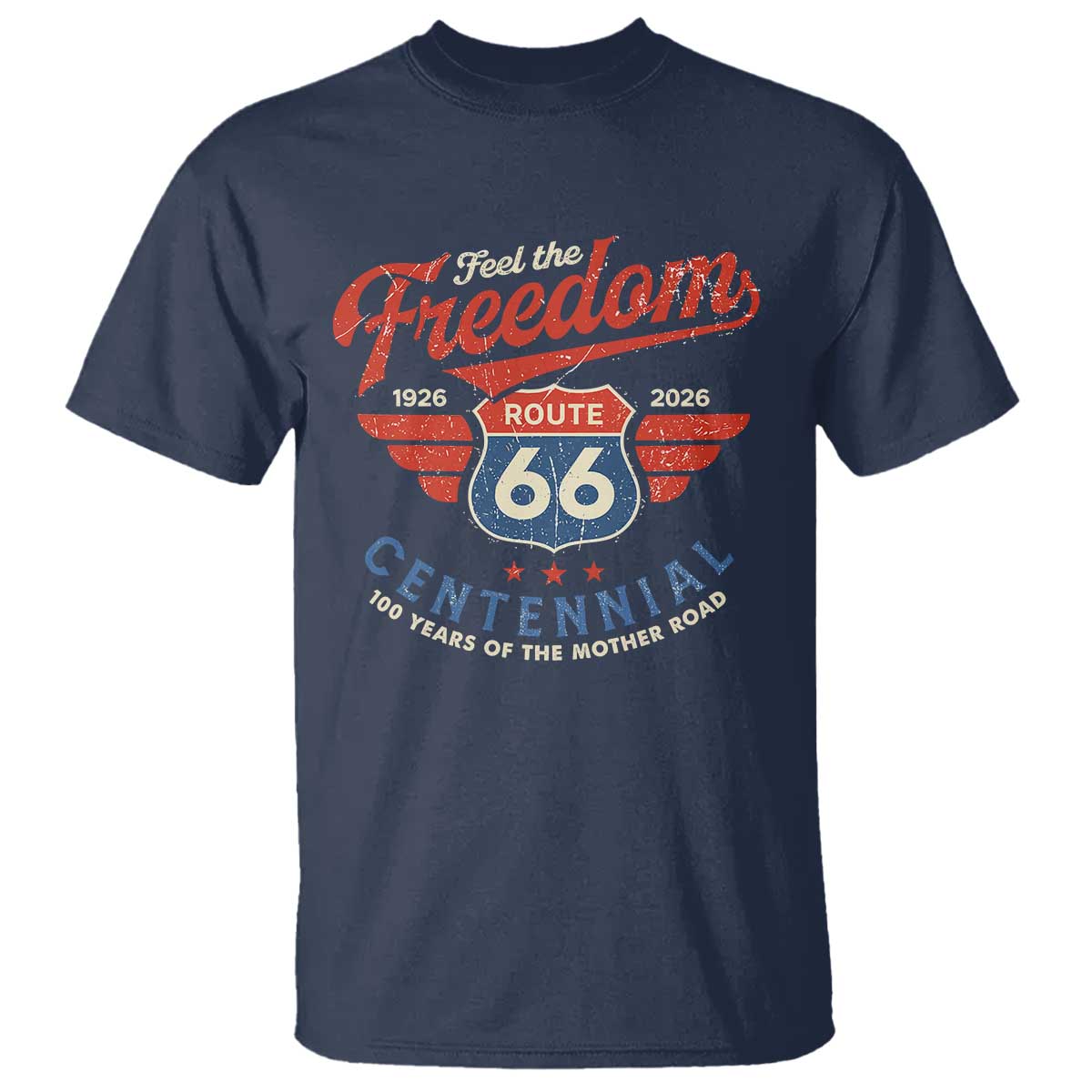 US Route Highway 66 Centennial T Shirt - Feel The Freedom - 100 Years Of The Mother Road TS11 Navy Print Your Wear