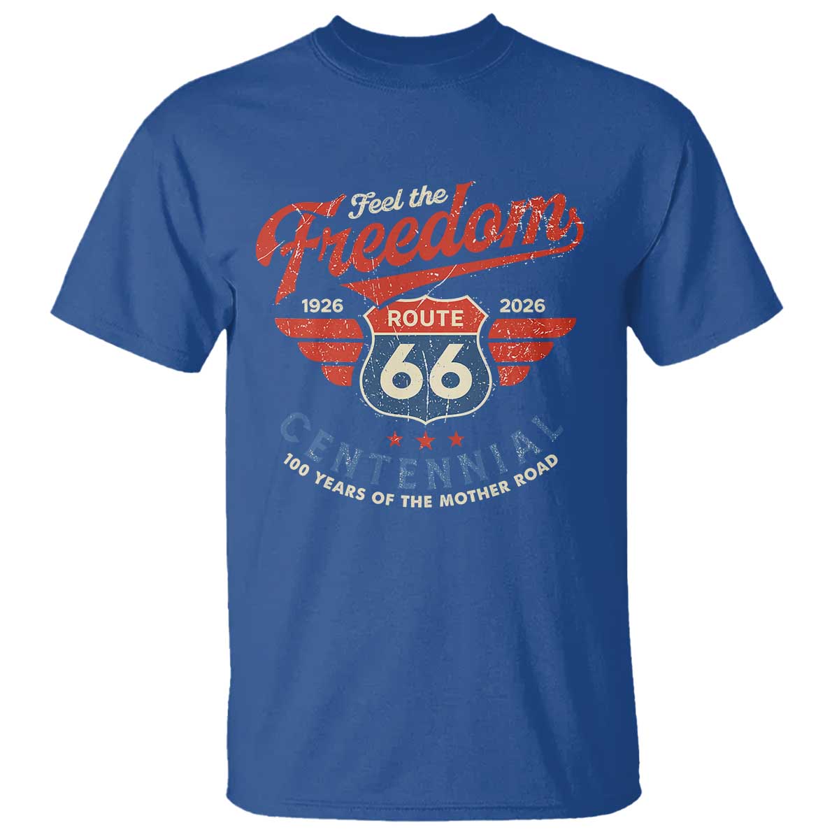 US Route Highway 66 Centennial T Shirt - Feel The Freedom - 100 Years Of The Mother Road TS11 Royal Blue Print Your Wear