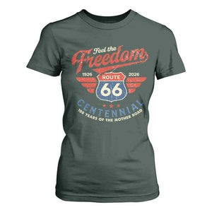 US Route Highway 66 Centennial T Shirt For Women Feel The Freedom 100 Years Of The Mother Road TS11 Dark Forest Green Print Your Wear