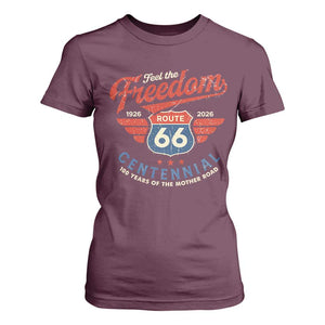US Route Highway 66 Centennial T Shirt For Women Feel The Freedom 100 Years Of The Mother Road TS11 Maroon Print Your Wear