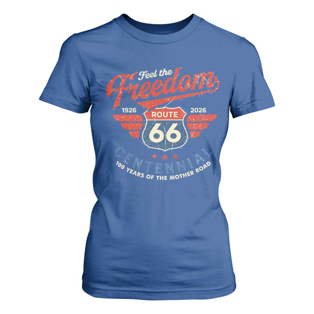 US Route Highway 66 Centennial T Shirt For Women Feel The Freedom 100 Years Of The Mother Road TS11 Royal Blue Print Your Wear