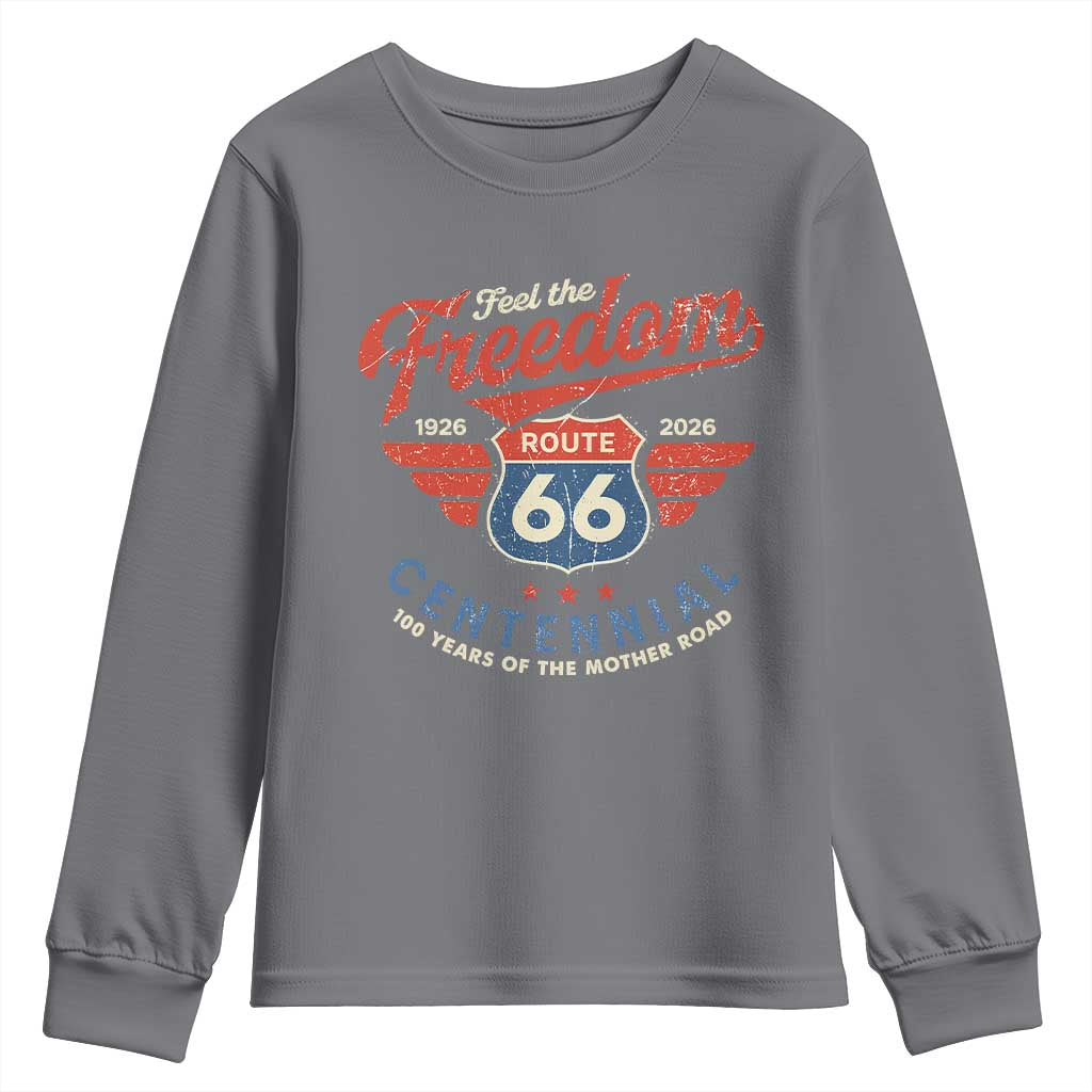 US Route Highway 66 Centennial Youth Sweatshirt Feel The Freedom 100 Years Of The Mother Road TS11 Charcoal Print Your Wear