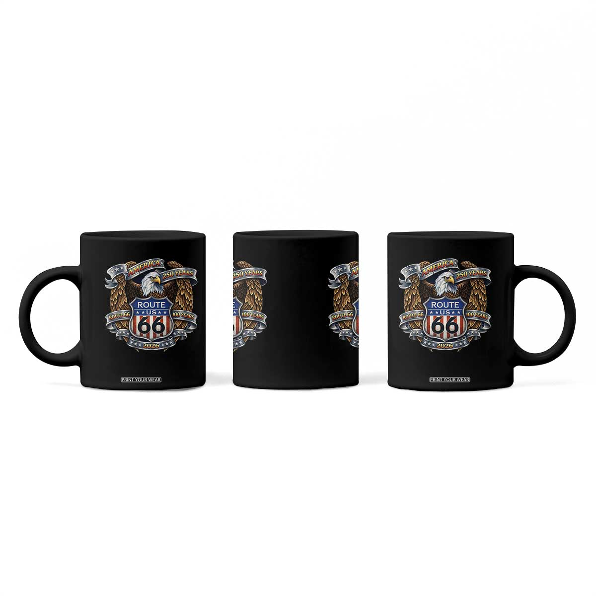 250 Years Of America 100 Years Of Route Highway 66 Coffee Mug Bald Eagle Vintage American Flag TS11 Print Your Wear