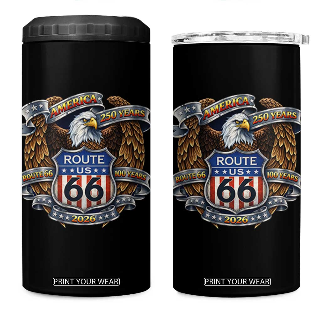 250 Years Of America 100 Years Of Route Highway 66 4 in 1 Can Cooler Tumbler Bald Eagle Vintage American Flag TS11 One Size: 16 oz Black Print Your Wear