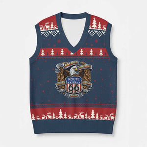 250 Years Of America 100 Years Of Route Highway 66 V-Neck Knit Sweater Vest Bald Eagle Vintage American Flag TS11 Navy Red Print Your Wear