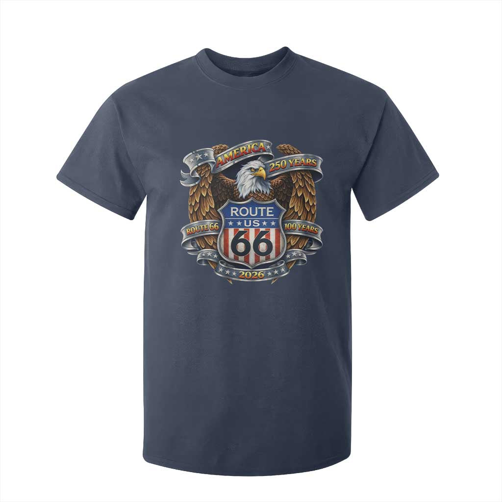 250 Years Of America 100 Years Of Route Highway 66 T Shirt For Kid Bald Eagle Vintage American Flag TS11 Navy Print Your Wear
