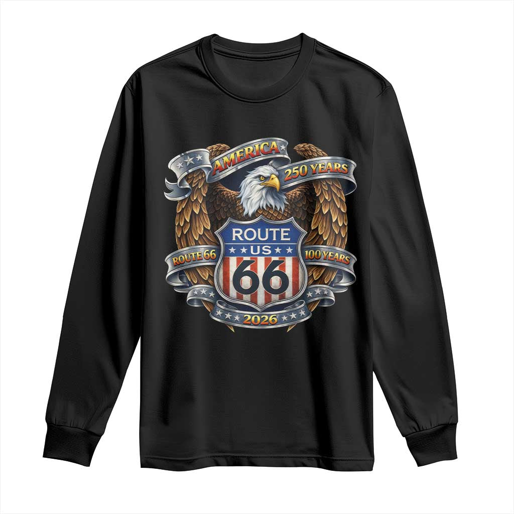 250 Years Of America 100 Years Of Route Highway 66 Long Sleeve Shirt Bald Eagle Vintage American Flag TS11 Black Print Your Wear