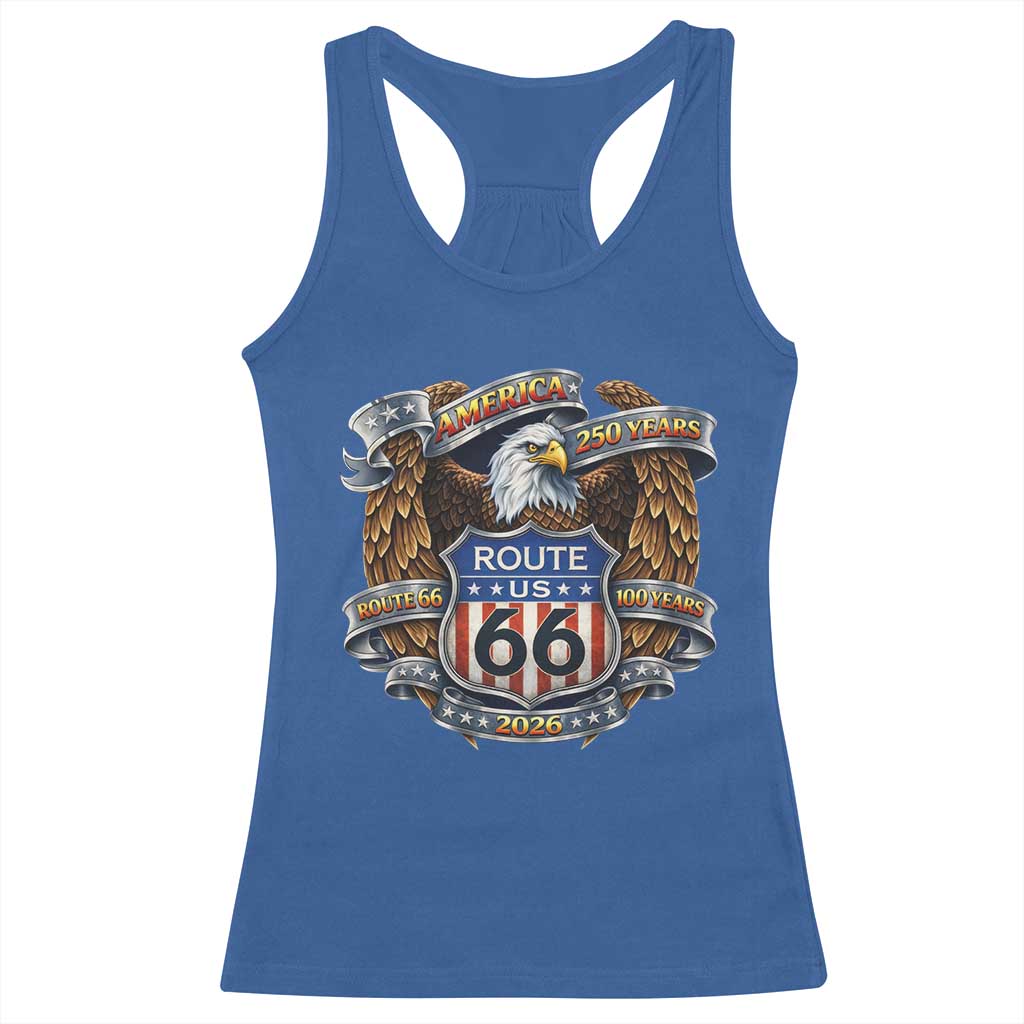 250 Years Of America 100 Years Of Route Highway 66 Racerback Tank Top Bald Eagle Vintage American Flag TS11 Royal Blue Print Your Wear