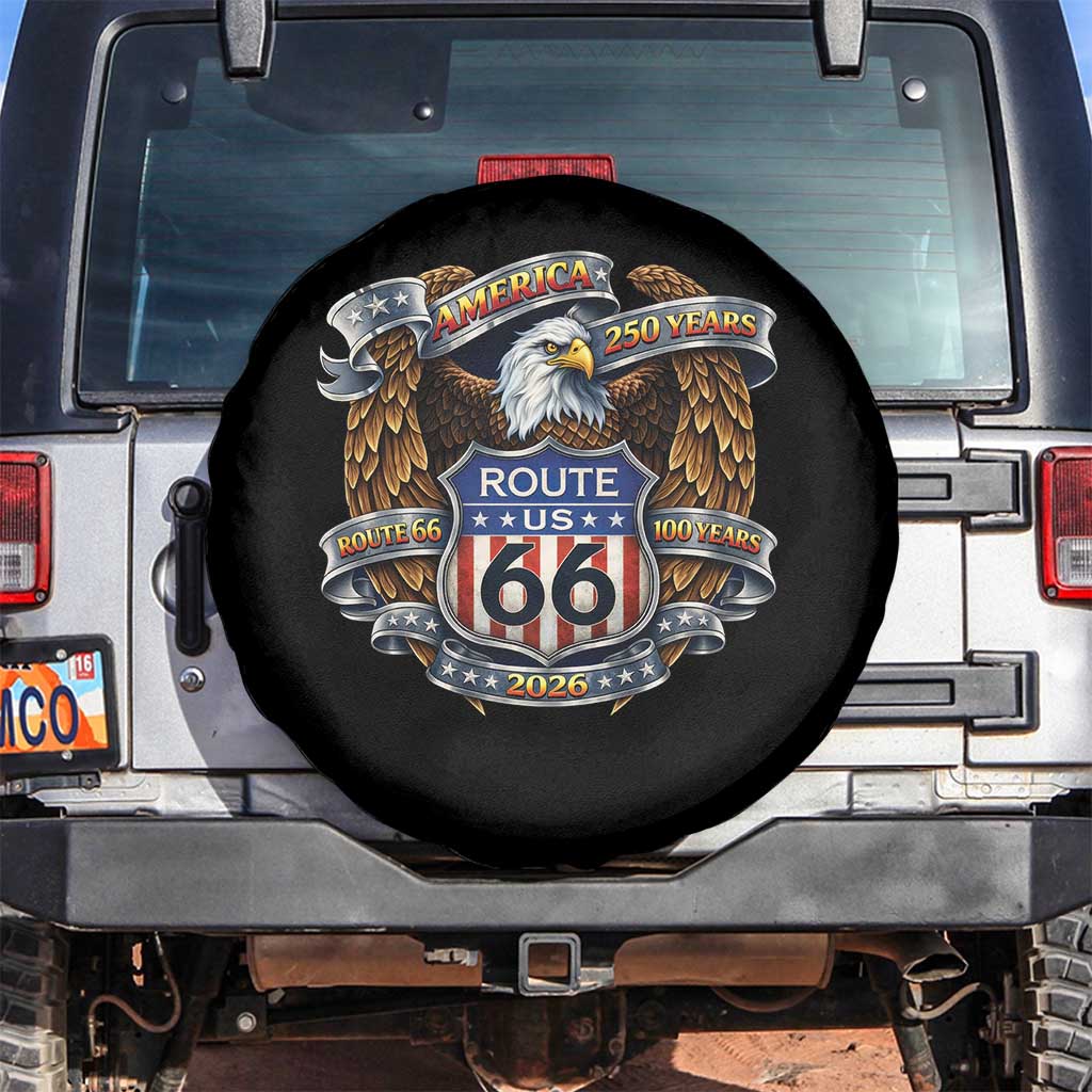 250 Years Of America 100 Years Of Route Highway 66 Spare Tire Cover Bald Eagle Vintage American Flag TS11 No hole Black Print Your Wear