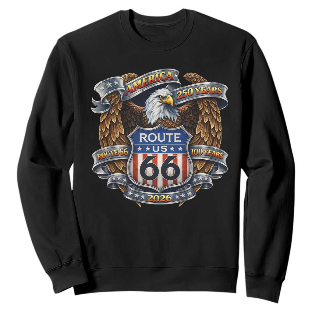 250 Years Of America 100 Years Of Route Highway 66 Sweatshirt Bald Eagle Vintage American Flag TS11 Black Print Your Wear