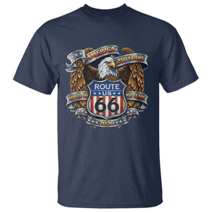 250 Years Of America 100 Years Of Route Highway 66 T Shirt Bald Eagle Vintage American Flag TS11 Navy Print Your Wear