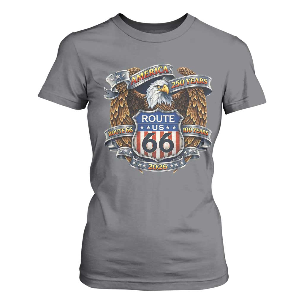 250 Years Of America 100 Years Of Route Highway 66 T Shirt For Women Bald Eagle Vintage American Flag TS11 Charcoal Print Your Wear