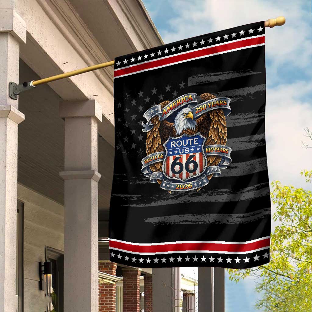 250 Years Of America 100 Years Of Route Highway 66 Patriotic Garden Flag Bald Eagle Vintage American Flag TS11 Distressed Black Red Print Your Wear