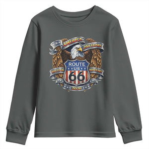 250 Years Of America 100 Years Of Route Highway 66 Youth Sweatshirt Bald Eagle Vintage American Flag TS11 Dark Heather Print Your Wear