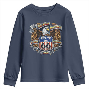 250 Years Of America 100 Years Of Route Highway 66 Youth Sweatshirt Bald Eagle Vintage American Flag TS11 Navy Print Your Wear