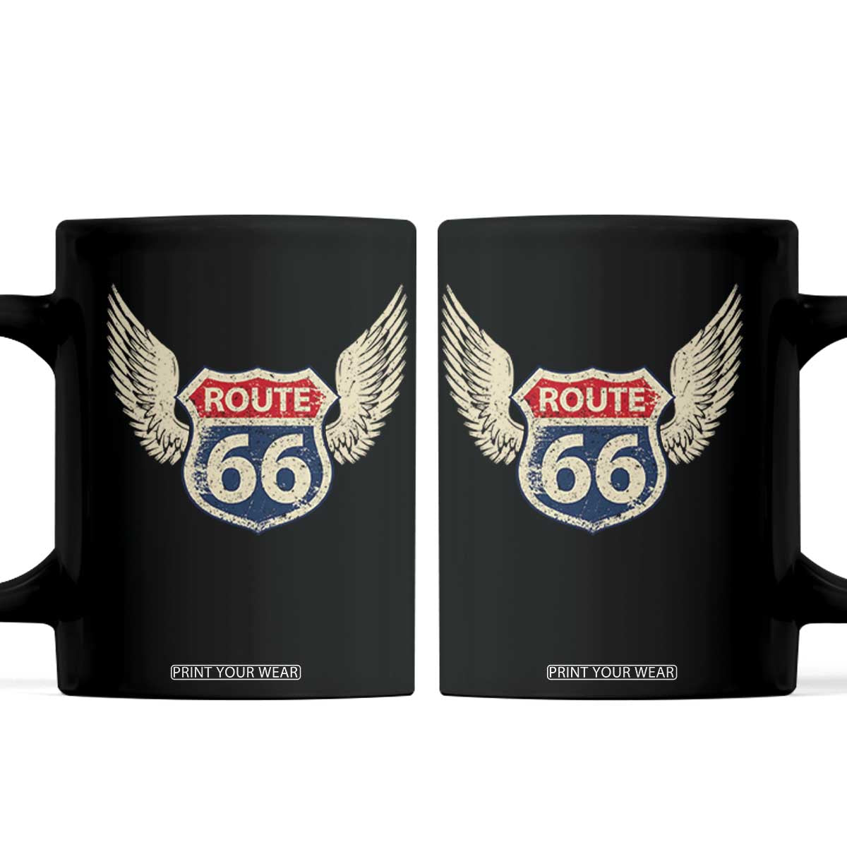 Vintage Route Highway 66 Highway Road Trip Sign Coffee Mug TS11 Black Print Your Wear