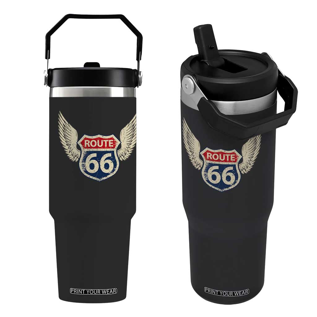 Vintage Route Highway 66 Highway Road Trip Sign Flip Straw Tumbler TS11 One Size: 30 oz Black Print Your Wear