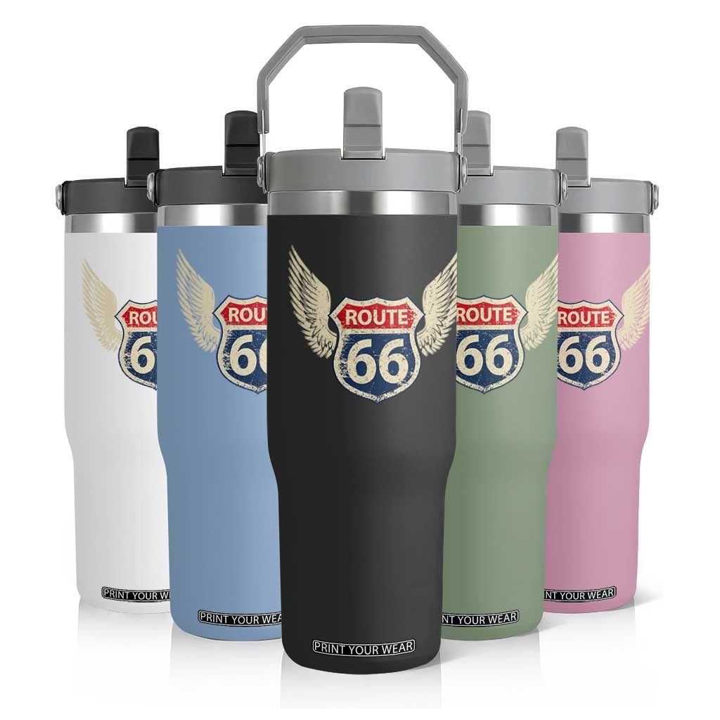 Vintage Route Highway 66 Highway Road Trip Sign Flip Straw Tumbler TS11 Print Your Wear