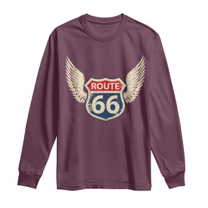 Vintage Route Highway 66 Highway Road Trip Sign Long Sleeve Shirt TS11 Maroon Print Your Wear