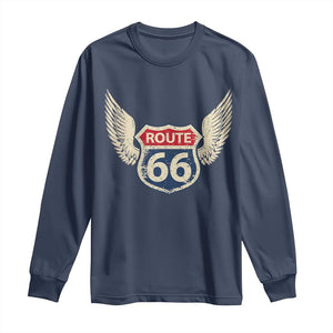 Vintage Route Highway 66 Highway Road Trip Sign Long Sleeve Shirt TS11 Navy Print Your Wear