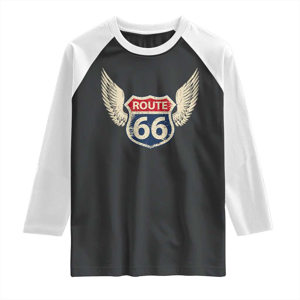 Vintage Route Highway 66 Highway Road Trip Sign Raglan Shirt TS11 Black White Print Your Wear