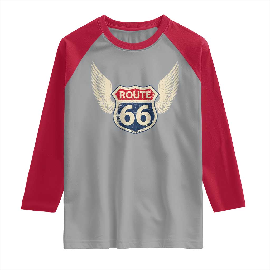 Vintage Route Highway 66 Highway Road Trip Sign Raglan Shirt TS11 Sport Gray Red Print Your Wear