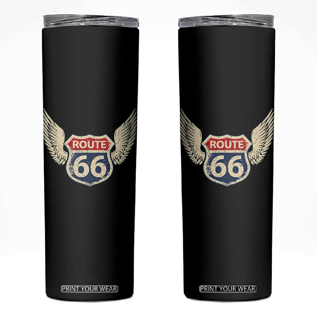 Vintage Route Highway 66 Highway Road Trip Sign Skinny Tumbler TS11 Black Print Your Wear