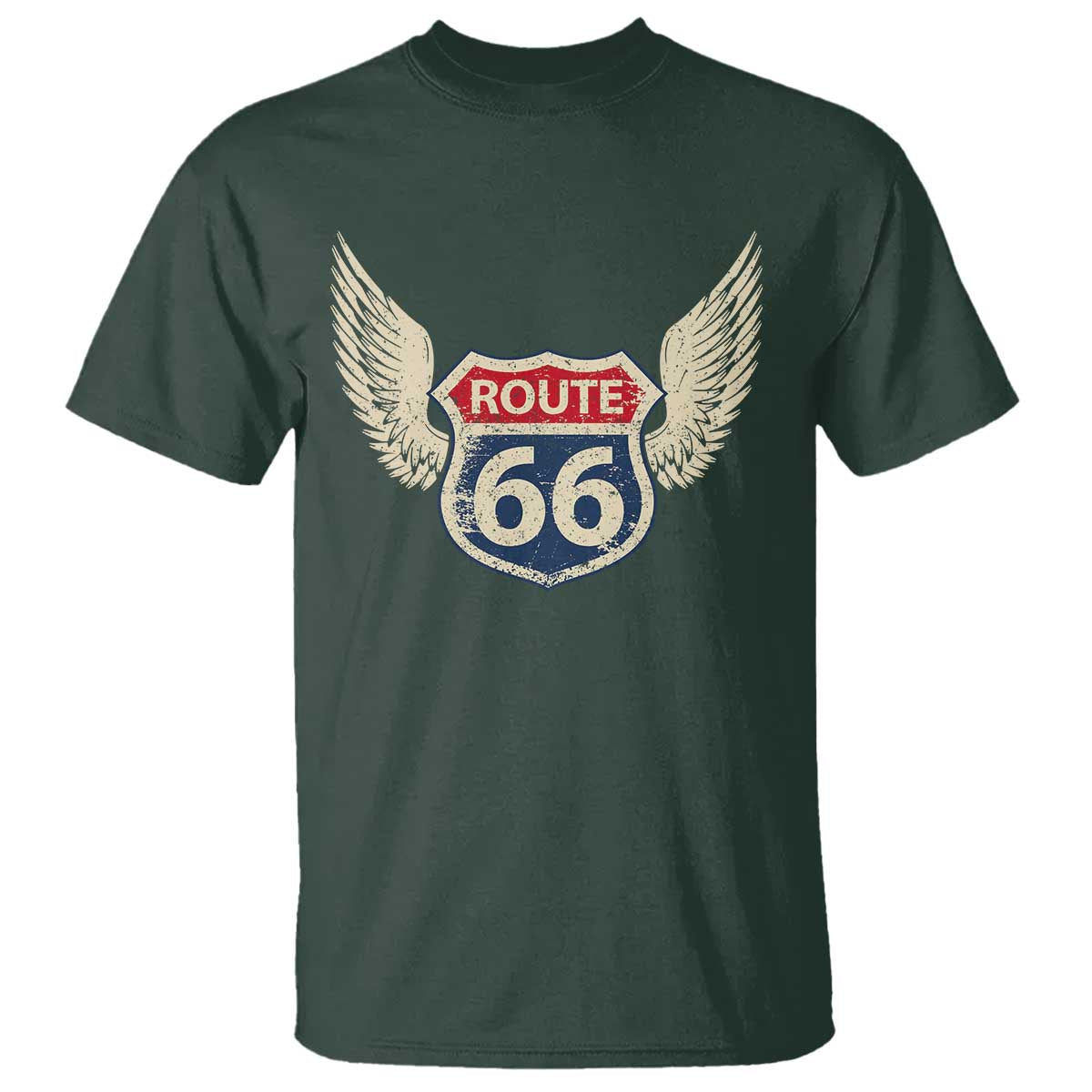 Vintage Route Highway 66 Highway Road Trip Sign T Shirt TS11 Dark Forest Green Print Your Wear
