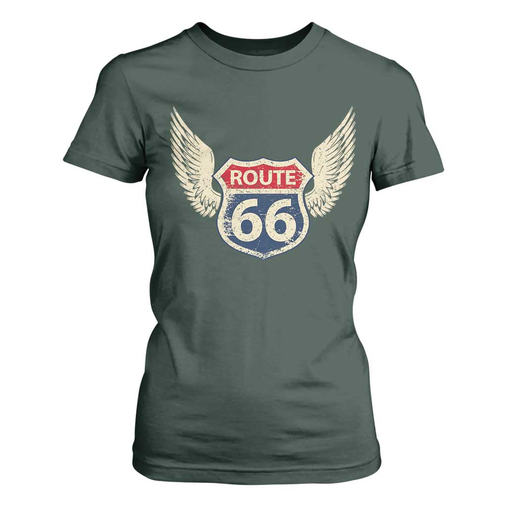 Vintage Route Highway 66 Highway Road Trip Sign T Shirt For Women TS11 Dark Forest Green Print Your Wear