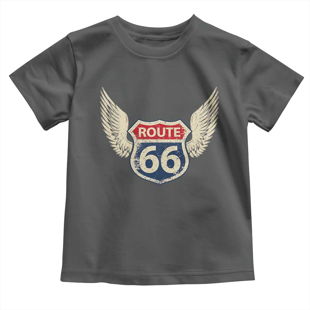Vintage Route Highway 66 Highway Road Trip Sign Toddler T Shirt TS11 Dark Heather Print Your Wear
