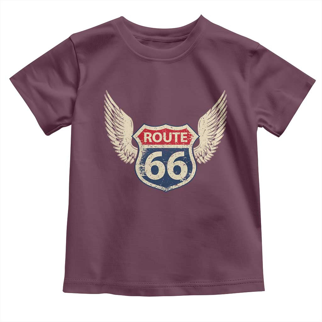 Vintage Route Highway 66 Highway Road Trip Sign Toddler T Shirt TS11 Maroon Print Your Wear
