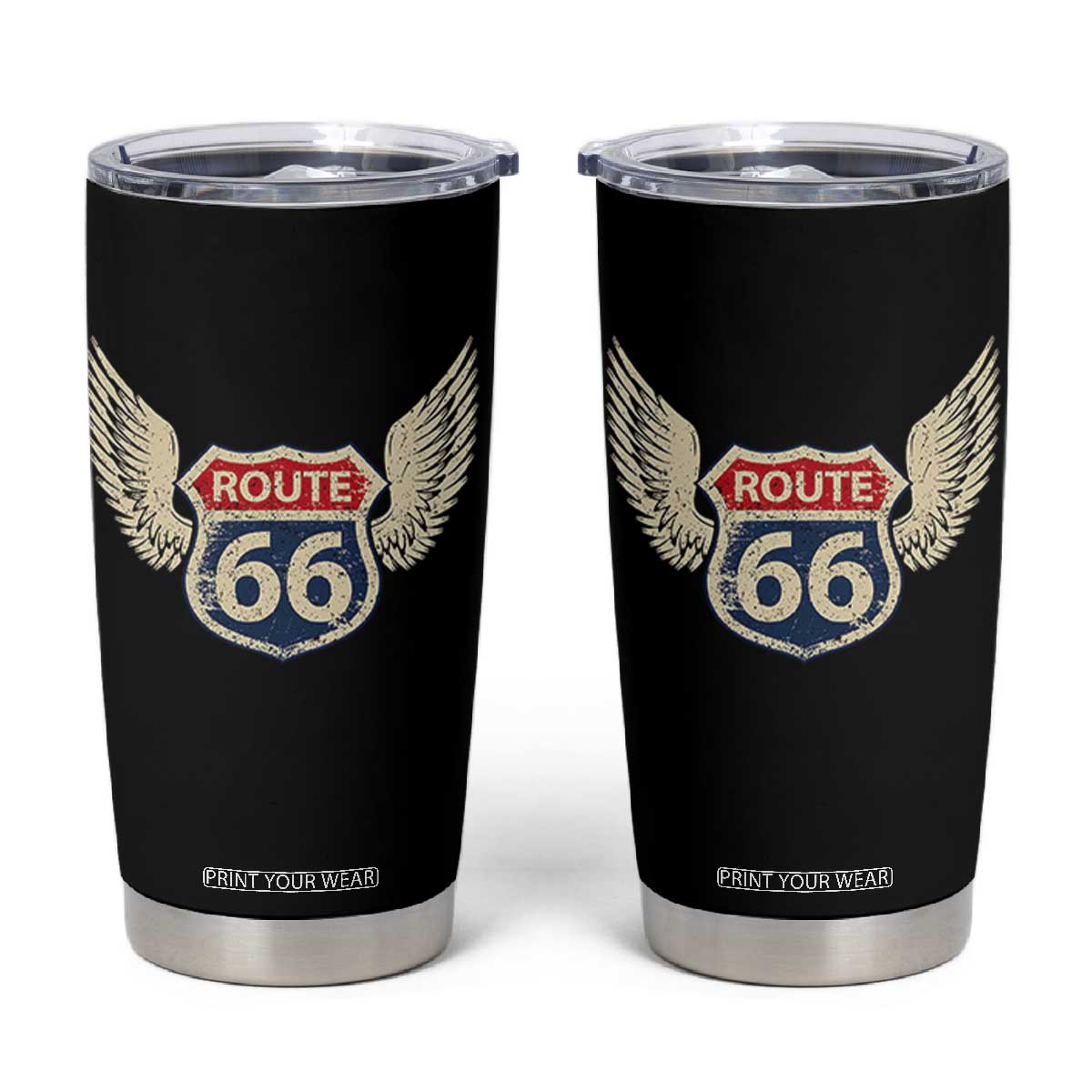 Vintage Route Highway 66 Highway Road Trip Sign Tumbler Cup TS11 Black Print Your Wear