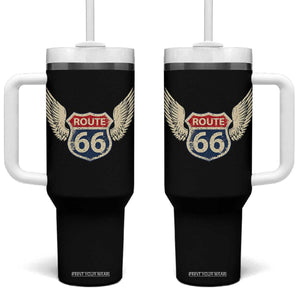 Vintage Route Highway 66 Highway Road Trip Sign Tumbler With Handle TS11 One Size: 40 oz Black Print Your Wear