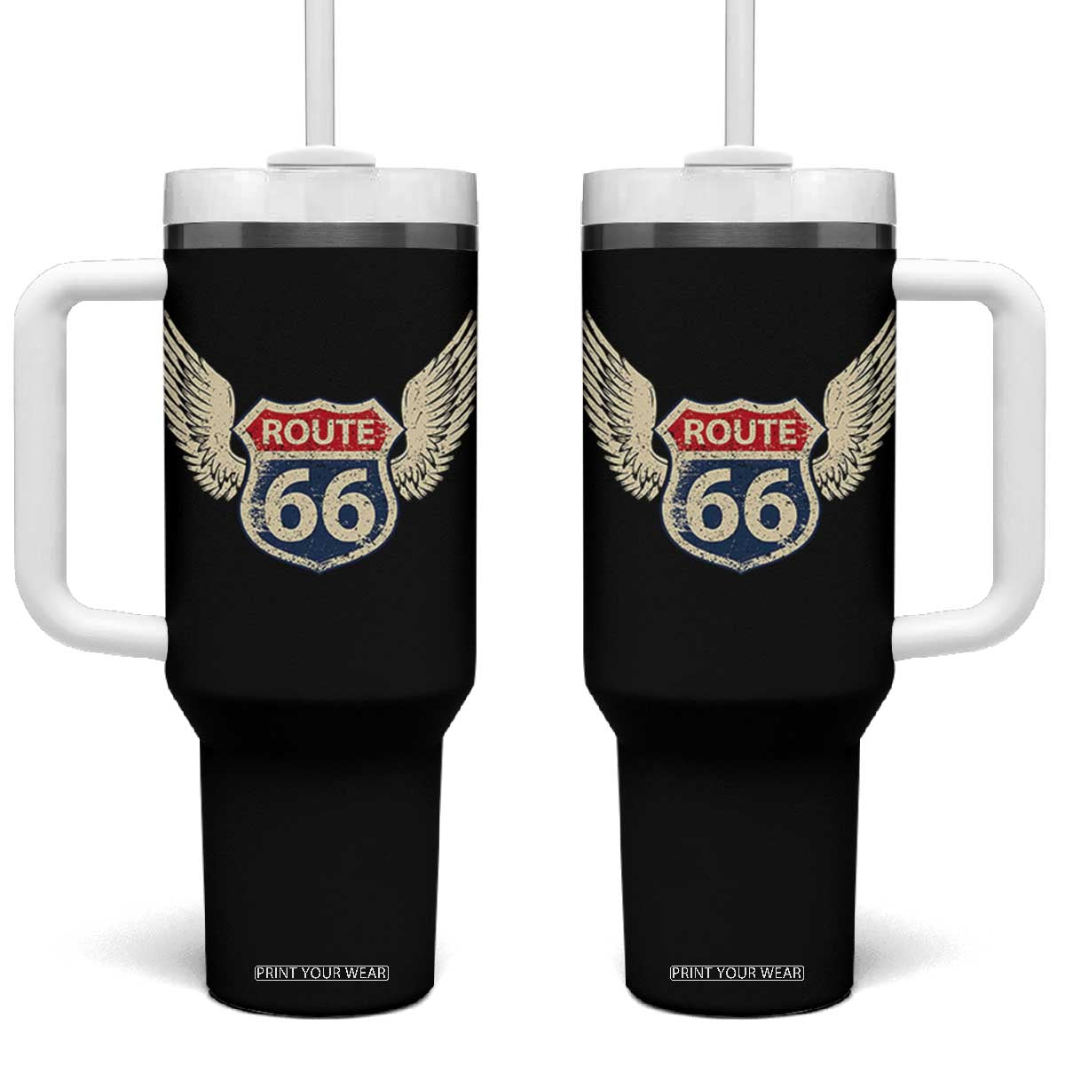 Vintage Route Highway 66 Highway Road Trip Sign Tumbler With Handle TS11 One Size: 40 oz Black Print Your Wear