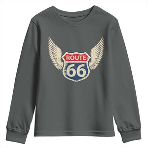Vintage Route Highway 66 Highway Road Trip Sign Youth Sweatshirt TS11 Dark Heather Print Your Wear