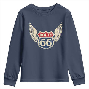 Vintage Route Highway 66 Highway Road Trip Sign Youth Sweatshirt TS11 Navy Print Your Wear