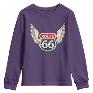 Vintage Route Highway 66 Highway Road Trip Sign Youth Sweatshirt TS11 Purple Print Your Wear