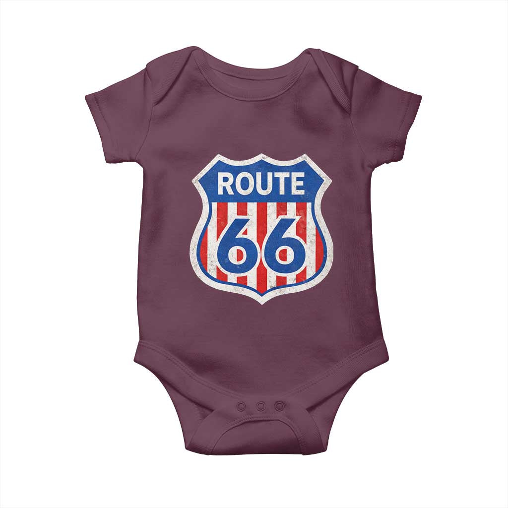 Vintage Route Highway 66 Historical Sign Distressed American Flag Road Trip Baby Onesie TS11 Maroon Print Your Wear