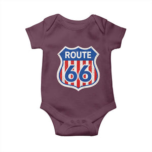 Vintage Route Highway 66 Historical Sign Distressed American Flag Road Trip Baby Onesie TS11 Maroon Print Your Wear