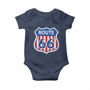 Vintage Route Highway 66 Historical Sign Distressed American Flag Road Trip Baby Onesie TS11 Navy Print Your Wear