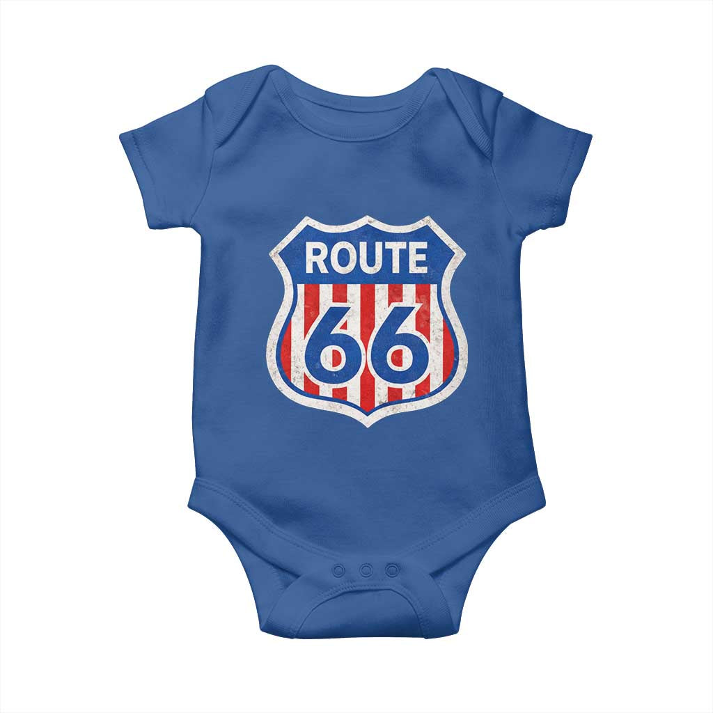 Vintage Route Highway 66 Historical Sign Distressed American Flag Road Trip Baby Onesie TS11 Royal Blue Print Your Wear