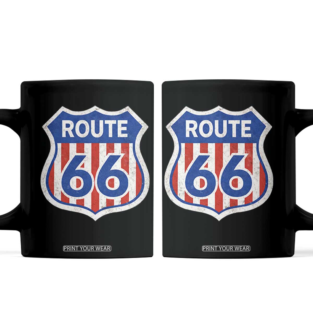 Vintage Route Highway 66 Historical Sign Distressed American Flag Road Trip Coffee Mug TS11 Black Print Your Wear