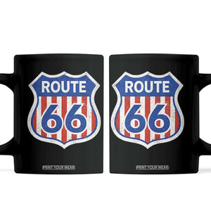 Vintage Route Highway 66 Historical Sign Distressed American Flag Road Trip Coffee Mug TS11 Black Print Your Wear