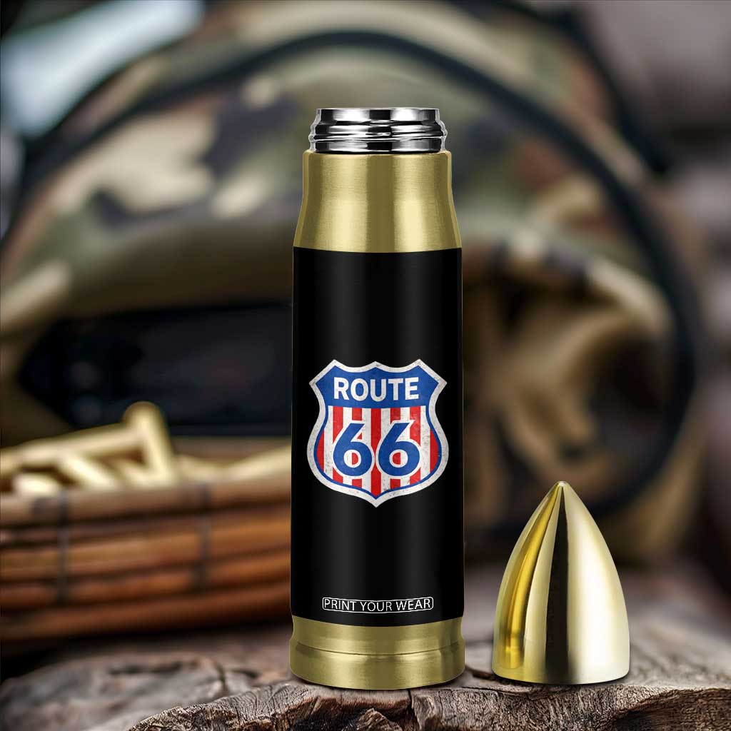 Vintage Route Highway 66 Historical Sign Distressed American Flag Road Trip Bullet Tumbler TS11 Print Your Wear