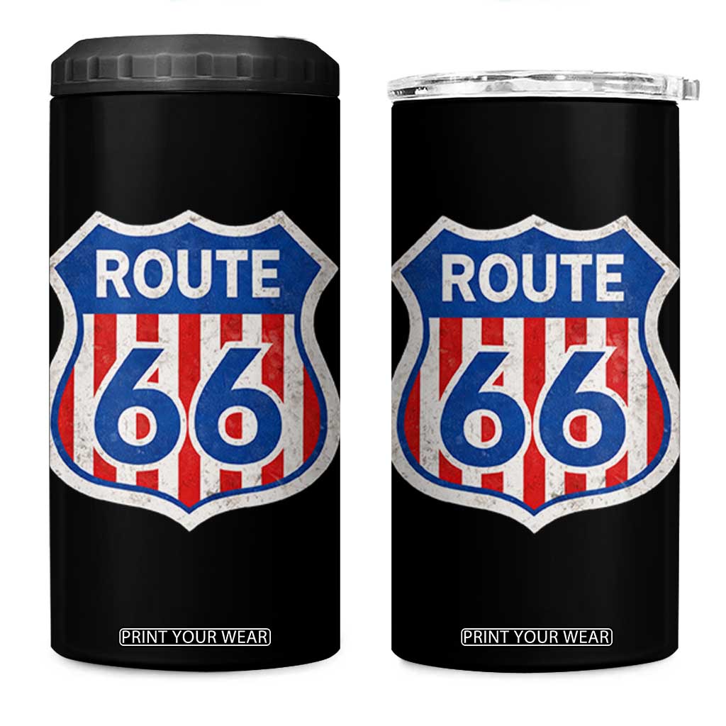 Vintage Route Highway 66 Historical Sign Distressed American Flag Road Trip 4 in 1 Can Cooler Tumbler TS11 One Size: 16 oz Black Print Your Wear