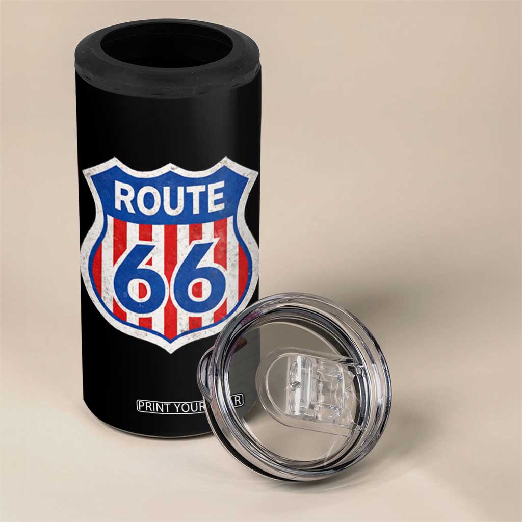 Vintage Route Highway 66 Historical Sign Distressed American Flag Road Trip 4 in 1 Can Cooler Tumbler TS11 Print Your Wear